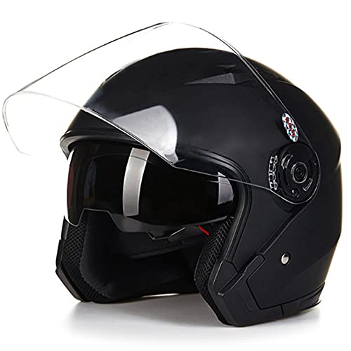 Jet-Helm Motorrad-Helm Roller-Helm Scooter-Helm Mofa-Helm Rollerhelm Mit Doppelvisier Atmungsaktiver Mopedhelm Für Frauen Und Männer ECE 22.05,Matte black,XL von BaoFuStore