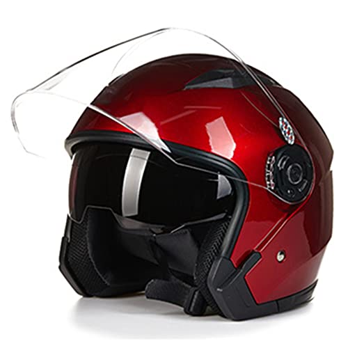 Jet-Helm Motorrad-Helm Roller-Helm Scooter-Helm Mofa-Helm Rollerhelm Mit Doppelvisier Atmungsaktiver Mopedhelm Für Frauen Und Männer ECE 22.05,Rot,M von BaoFuStore