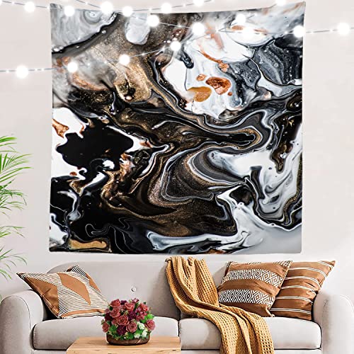 BaoNews Abstrakte moderne Marmor-Dekorationen, Wandteppich, Schwarz, Weiß, Gold, modern, schwarz, weiß, Marmormuster, große Wandbehang, Tischdecken, Schlafzimmer, Wohnzimmer, Schlafsaal, 150x150 cm von BaoNews