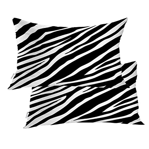 BaoNews Animal Throw Cushion Covers, Black White Zebra Wild Animal Stripe Pillow Covers Lumbar 30X50 cm Cotton Decorative Pillow Case for Sofa Couch Bed von BaoNews