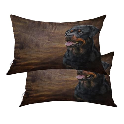 BaoNews Black Animal Dog Throw Pillow Covers,Rottweiler Cushion Cover Digital Linen Blend Hidden Zipperl Decorative Pillowcases for Hair Skin Lumbar 12X20 IN 2 Pcs von BaoNews