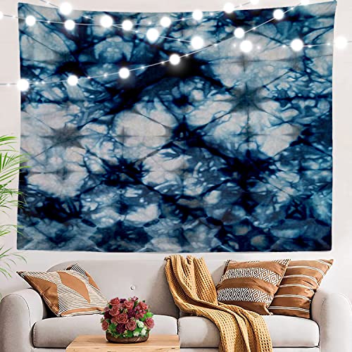 BaoNews Blauer abstrakter Batik-Wandteppich, tiefblaues Kunstnetz, große Wandbehang, Polyester-Tischdecken, Wandteppich, Schlafzimmer, Wohnzimmer, Schlafsaal, 150 x 21 cm von BaoNews