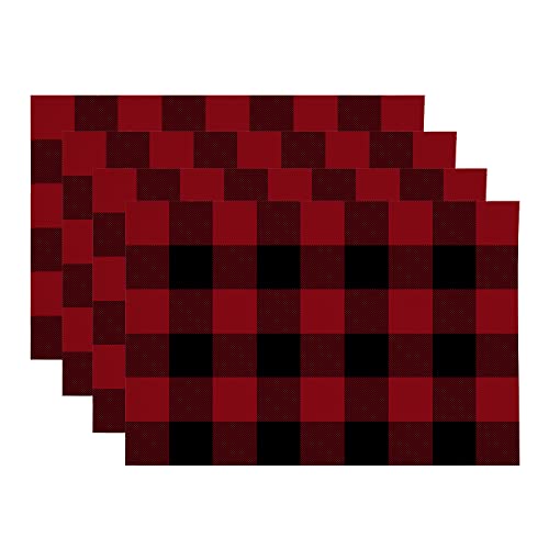 BaoNews Christmas Buffalo Check Plaid Placemats,Red and Black Place Mats for Dining/Kitchen Table Waterproof Washable Linen Heat Insulation Dinner Table Mats 12x18 IN 4 PCS von BaoNews