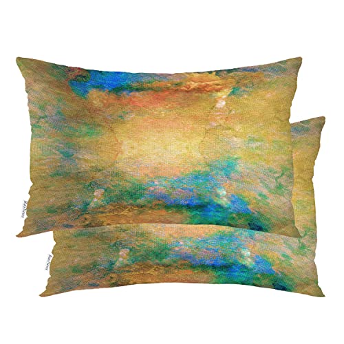 BaoNews Colorful Abstract Watercolor Throw Pillow Covers,Green Orange Art Modern Oil Cushion Cover Digital Blended Hidden Zipper Decorative Pillowcases for Bedroom Lumbar 20X26 IN 2 Pcs von BaoNews