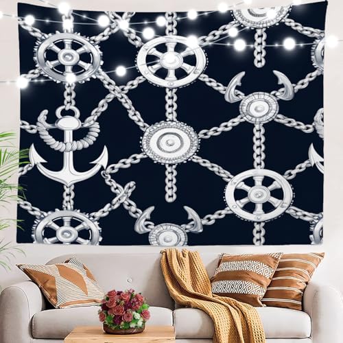 BaoNews Maritimer Ozean-Wandteppich, Schiffselemente, Anker, großer Wandbehang, Polyester-Tischdecken, Tapisserie, Schlafzimmer, Zimmer, Wohnzimmer, Wohnheim, 100 x 150 cm von BaoNews