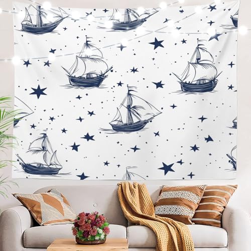 BaoNews Maritimer Ozean-Wandteppich, Sternennachtschiff, großer Wandbehang, Polyester-Tischdecken, Wandteppich, Schlafzimmer, Wohnzimmer, Wohnheim, 130 x 150 cm von BaoNews