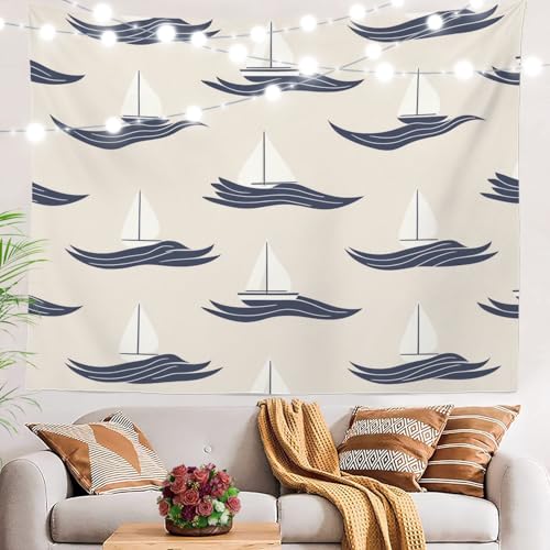 BaoNews Maritimer Ozean-Wandteppich, nautisches Meer, großer Wandbehang, Polyester-Tischdecken, Wandteppich, Schlafzimmer, Wohnzimmer, Wohnheim, 100 x 150 cm von BaoNews