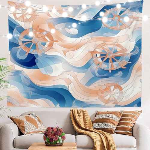 BaoNews Maritimer Ozeanwellen-Wandteppich, Schiffselemente, nautisch, großer Wandbehang, Polyester-Tischdecken, Wandteppich, Schlafzimmer, Wohnzimmer, Wohnheim, 100 x 150 cm von BaoNews