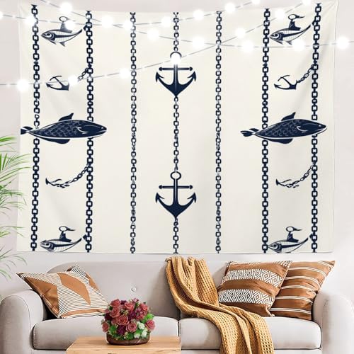 BaoNews Maritimer nautischer Wandteppich, Ankerkette, großer Wandbehang, Polyester-Tischdecken, Wandteppich, Schlafzimmer, Wohnzimmer, Wohnheim, 130 x 150 cm von BaoNews
