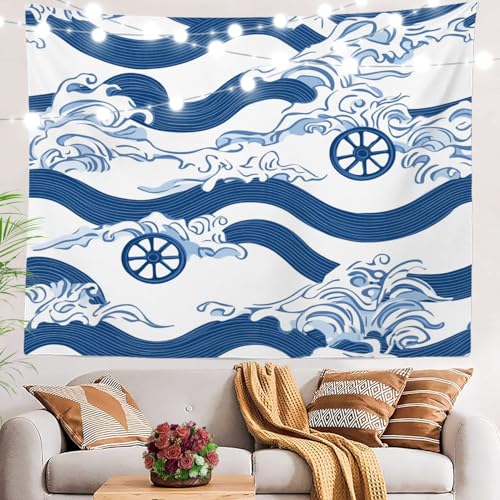 BaoNews Maritimer nautischer Wandteppich, Ozeanwellen, Schiffselemente, großer Wandbehang, Polyester-Tischdecken, Wandteppich, Schlafzimmer, Wohnzimmer, Wohnheim, 130 x 150 cm von BaoNews