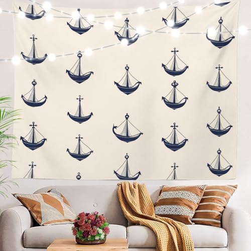 BaoNews Maritimer nautischer Wandteppich, Segelschiff-Ankerelemente, großer Wandbehang, Polyester-Tischdecken, Tapisserie, Schlafzimmer, Wohnzimmer, Wohnheim, 100 x 150 cm von BaoNews