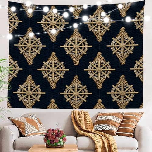 BaoNews Maritimes Schiff-Wandteppich, Seilrad-Emblem, großer Wandbehang, Polyester-Tischdecken, Tapisserie, Schlafzimmer, Wohnzimmer, Wohnheim, 130 x 150 cm von BaoNews