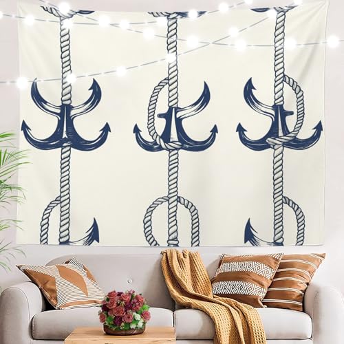 BaoNews Maritimes Schiffszubehör, Wandteppich, Ozean-Symbole, großer Wandbehang, Polyester-Tischdecken, Tapisserie, Schlafzimmer, Wohnzimmer, Wohnheim, 130 x 150 cm von BaoNews