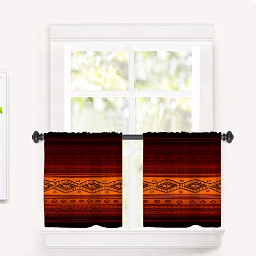 BaoNews Orange, ethnische, geometrische Küchenvorhänge für Fenster, Tribalstoff, abstrakte Verdunkelungsvolants, mehrschichtige Polyester-Fensterbehandlungen für die Küche, 2 Stück, 66 x 61 cm von BaoNews