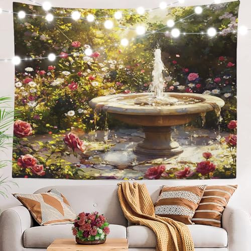 BaoNews Peaceful Outdoor Spot Wasserspiel Tapisserie Blühende Blumen Natürliche Schönheit Großer Wandbehang Polyester Tischdecken Tapisserie Schlafzimmer Zimmer Wohnzimmer Wohnheim 130 x 150 cm von BaoNews