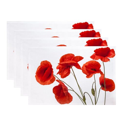 BaoNews Red Spring Poppy Placemats,Place Mats for Dining/Kitchen Table Waterproof Washable Linen Heat Insulation Dinner Table Mats 12x18 IN 4 PCS von BaoNews