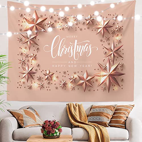 BaoNews Rose Gold Christmas Vintage Border Tapestry,White Merry Christmas Large Wall Hanging Polyester Tablecloths Tapestry Bedroom Room Living Room Dorm 51.2 x 59.1 inches von BaoNews