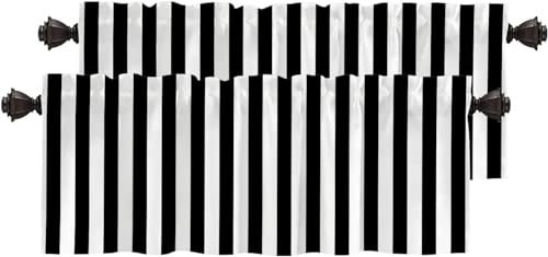 BaoNews Schlichte gestreifte Küchen-Volants, Fenstervorhang, schwarz-weißes Zebra-Streifenmuster, Moderne Verdunkelung, Dekoration, kleine Fenster-Volants, 132.2 x 45.7 cm, 2er-Set von BaoNews