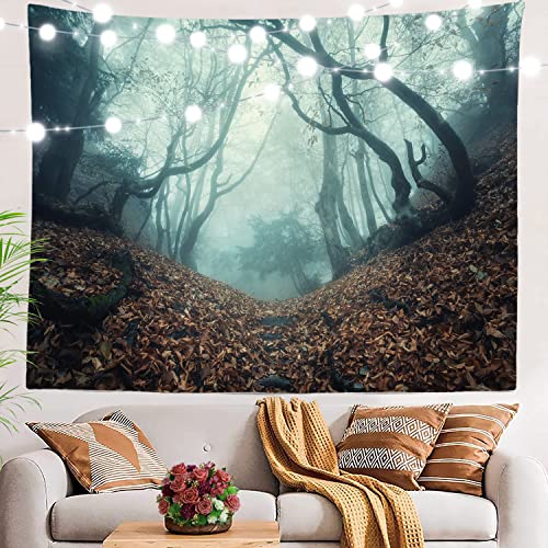 BaoNews Schwarzer Naturwald Dschungel-Wandteppich, Weiß, Geheimnis, Herbstblätter, große Wandbehang, Polyester-Tischdecken, Wandteppich, Schlafzimmer, Wohnzimmer, Schlafsaal, 150 x 21 cm von BaoNews