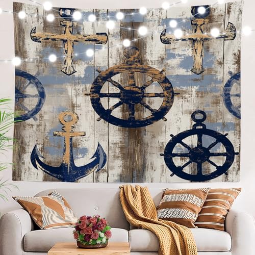 BaoNews Wandteppich mit maritimen Elementen, Ozean-inspirierte Küstenstimmung, großer Wandbehang, Polyester-Tischdecken, Wandteppich, Schlafzimmer, Wohnzimmer, Wohnheim, 130 x 150 cm von BaoNews