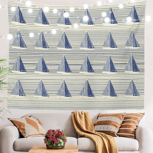 BaoNews Wandteppich mit nautischem Ozean, Segelboot, großer Wandbehang, Polyester-Tischdecken, Wandteppich, Schlafzimmer, Wohnzimmer, Wohnheim, 100 x 150 cm von BaoNews