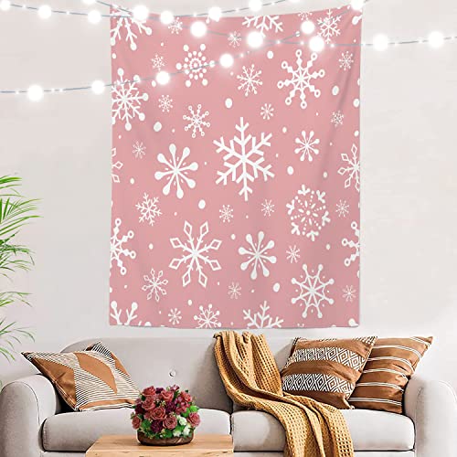 BaoNews Winter-Schneeflocken-Wandteppich, Weihnachten mit rosa Schneeflocken, große Wandbehang, Polyester-Tischdecken, Wandteppich, Schlafzimmer, Wohnzimmer, Wohnheim, 82. 17,8 x 159,2 cm von BaoNews