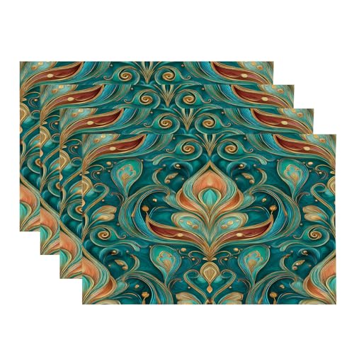 Baonews Aufwändige Tischsets in satten Farbtönen, künstlerische Tischsets für Esszimmer/Küchentisch, wasserdicht, waschbar, Leinen, Wärmeisolierung, 30,5 x 45,7 cm, 4 Stück von BaoNews