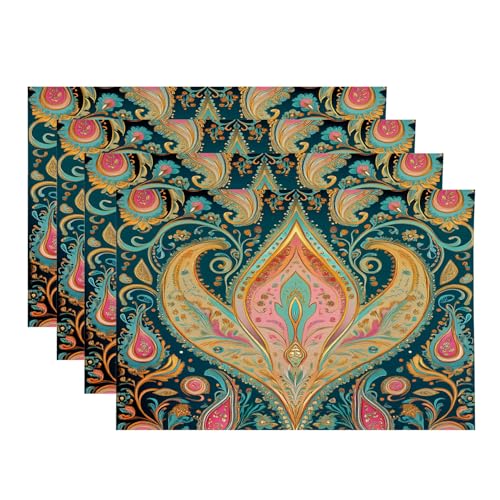 Baonews Exquisite aufwendige Tischsets, reichhaltige Ative-Kunst-Tischsets für Ess-/Küchentisch, wasserdicht, waschbar, Leinen, Wärmeisolierung, 30,5 x 45,7 cm, 4 Stück von BaoNews