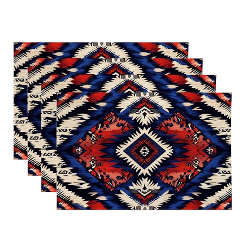 Baonews Geometrische Tischsets im Tribal-Stil, kräftige, symmetrische Tischsets für Ess-/Küchentisch, wasserdicht, waschbar, Leinen, Wärmeisolierung, 30,5 x 45,7 cm, 4 Stück von BaoNews
