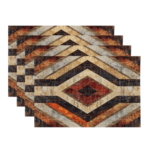 Baonews Handgefertigte, natürliche, ästhetische Tischsets, rustikale Tribal-Tischsets für Esszimmer/Küchentisch, wasserdicht, waschbar, Leinen, Wärmeisolierung, 30,5 x 45,7 cm, 4 Stück von BaoNews