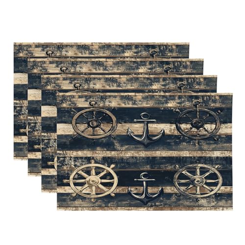 Baonews Maritime Elements Tischsets mit Meeresanhänger, Ozean-Vibes, Segel-Tischsets für Ess-/Küchentisch, wasserdicht, waschbar, Leinen, Wärmeisolierung, 30,5 x 45,7 cm, 4 Stück von BaoNews