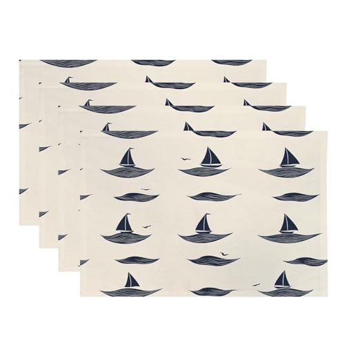 Baonews Maritime Ozean-Tischsets, Meereselemente, Boots-Tischsets für Ess-/Küchentisch, wasserdicht, waschbar, Leinen, Wärmeisolierung, 30,5 x 45,7 cm, 4 Stück von BaoNews