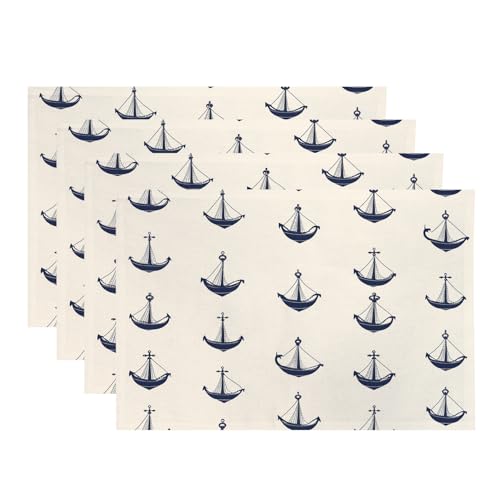 Baonews Maritime nautische Tischsets, Segelschiff-Ankerelemente, Platzsets für Esszimmer/Küchentisch, wasserdicht, waschbar, Leinen, Wärmeisolierung, 30,5 x 45,7 cm, 4 Stück von BaoNews