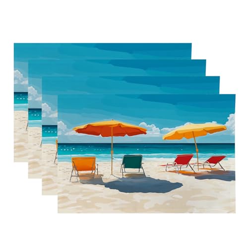 Baonews Platzsets für Strand, Urlaub, Meer, Entspannung, Ozeanblick, sonniger Tag, Platzsets für Ess-/Küchentisch, wasserdicht, waschbar, Leinen, Wärmeisolierung, 30,5 x 45,7 cm, 4 Stück von BaoNews