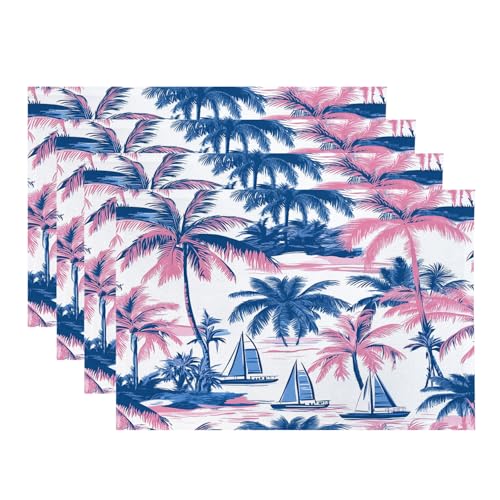 Baonews Platzsets für den Sommer, Urlaub, Strand, Meerblick, nautische Tischsets für Esszimmer/Küchentisch, wasserdicht, waschbar, Leinen, Wärmeisolierung, 30,5 x 45,7 cm, 4 Stück von BaoNews