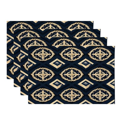 Baonews Platzsets im maritimen Ozean-Stil, Schiffsseil-Helm-Element, Platzsets für Esszimmer/Küchentisch, wasserdicht, waschbar, Leinen, Wärmeisolierung, 30,5 x 45,7 cm, 4 Stück von BaoNews