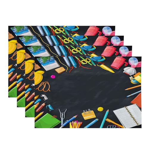 Baonews Platzsets mit Radiergummi, Lineal, Hefter, Platzsets für Esszimmer/Küchentisch, wasserdicht, waschbar, Leinen, Wärmedämmung, 30,5 x 45,7 cm, 4 Stück von BaoNews