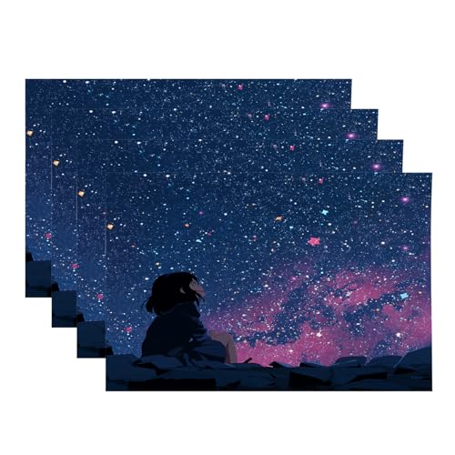 Baonews Platzsets mit Sternenhimmel, Himmelskörper, kosmische Aussicht, Tischsets für Esszimmer/Küche, wasserdicht, waschbar, Leinen, Wärmeisolierung, 30,5 x 45,7 cm, 4 Stück von BaoNews