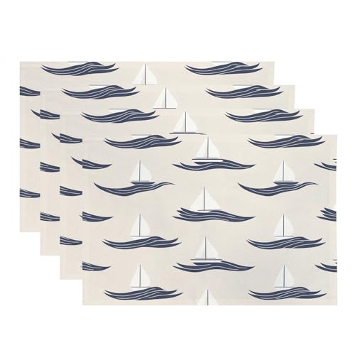 Baonews Platzsets mit maritimem Ozean, nautisches Meer, für Esszimmer/Küchentisch, wasserdicht, waschbar, Leinen, Wärmedämmung, 30,5 x 45,7 cm, 4 Stück von BaoNews