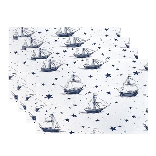 Baonews Tischsets mit maritimem Ozean, Sternennachtschiff, Tischsets für Esszimmer/Küchentisch, wasserdicht, waschbar, Leinen, Wärmeisolierung, 30,5 x 45,7 cm, 4 Stück von BaoNews