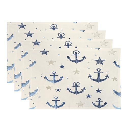Baonews Tischsets mit maritimem Ozean-inspirierten Meeresanhänger, nautische Tischsets für Esszimmer/Küchentisch, wasserdicht, waschbar, Leinen, Wärmeisolierung, 30,5 x 45,7 cm, 4 Stück von BaoNews