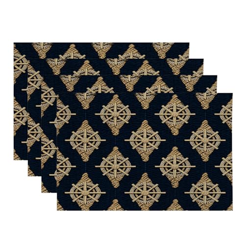 Baonews Tischsets mit maritimem Schiff, Seilrad, Emblem, Platzsets für Esszimmer/Küche, wasserdicht, waschbar, Leinen, Wärmeisolierung, 30,5 x 45,7 cm, 4 Stück von BaoNews