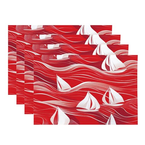 Baonews Tischsets mit maritimem Segelsport, Meereswellen, nautische Tischsets für Esszimmer/Küchentisch, wasserdicht, waschbar, Leinen, Wärmeisolierung, 30,5 x 45,7 cm, 4 Stück von BaoNews