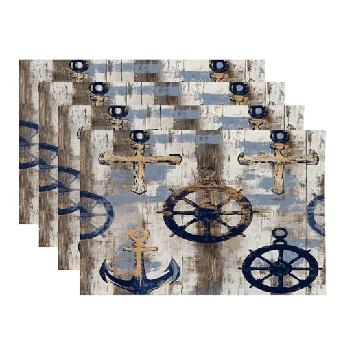 Baonews Tischsets mit maritimen Elementen, Ozean-inspirierte Küstenatmosphäre, Platzsets für Ess-/Küchentisch, wasserdicht, waschbar, Leinen, Wärmeisolierung, 30,5 x 45,7 cm, 4 Stück von BaoNews
