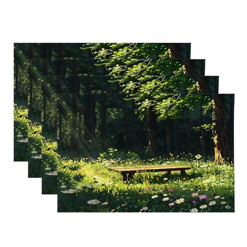 Baonews Umweltfreundliche Tischsets für natürliche Schönheit, gesprenkeltes Sonnenlicht, üppige Vegetation, Platzsets für Ess-/Küchentisch, wasserdicht, waschbar, Leinen, Wärmeisolierung, 30,5 x 45,7 von BaoNews