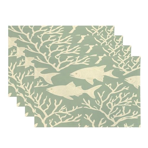 Baonews Unterwasser-Tischsets, Meereslebewesen, nautische Tischsets für Esszimmer/Küchentisch, wasserdicht, waschbar, Leinen, Wärmeisolierung, 30,5 x 45,7 cm, 4 Stück von BaoNews