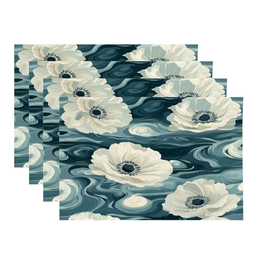 Baonews Wasserzarte Blumen-Tischsets, künstlerische Darstellung, glatte Farbverläufe, Platzsets für Esszimmer/Küchentisch, wasserdicht, waschbar, Leinen, Wärmeisolierung, 30,5 x 45,7 cm, 4 Stück von BaoNews
