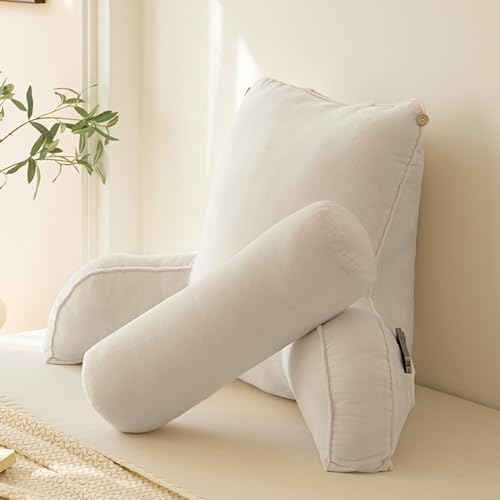 BaoTom Bettrückenkissen, Lesebettkissen, Bequemes Rückenkissen Lesekissen, Reading Pillow mit Abnehmbarer Nackenstütze für Bett Sofa, Armlehnen Lesekissen für Rückenstütze zum Relaxen(White) von BaoTom