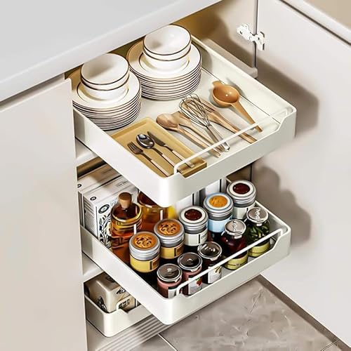 BaoTom Teleskopschublade, Korbauszug Küchenschrank Organizer mit Griff, Schrank Ausziehbare Schublade Küche zum Kleben, Slide Out Cabinet Organizer Küche von BaoTom