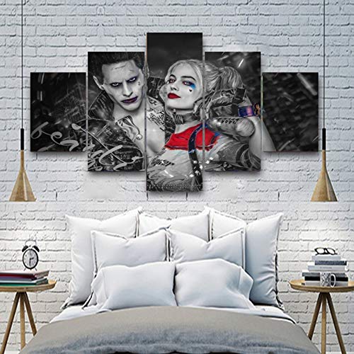 Baobaoshop Leinwand Malerei Home Wandkunst 5 Stücke Joker Harley Quinn Poster HD Drucke Modulare Bilder für Wohnzimmer Dekoration Rahmen-Kein Rahmen von Baobaoshop
